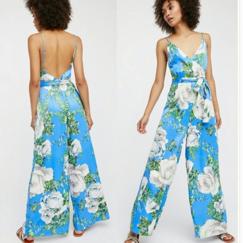 NWOT Free People Blue Cabbage Rose Jumpsuit Romper